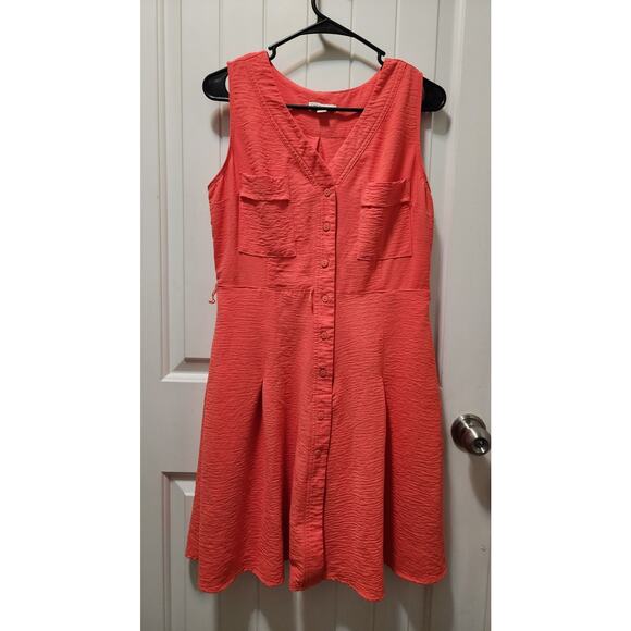 Cato Sleeveless Coral Pink Fit Flare Button Up Dress Pockets Spring Summer Sz M - Picture 1 of 7